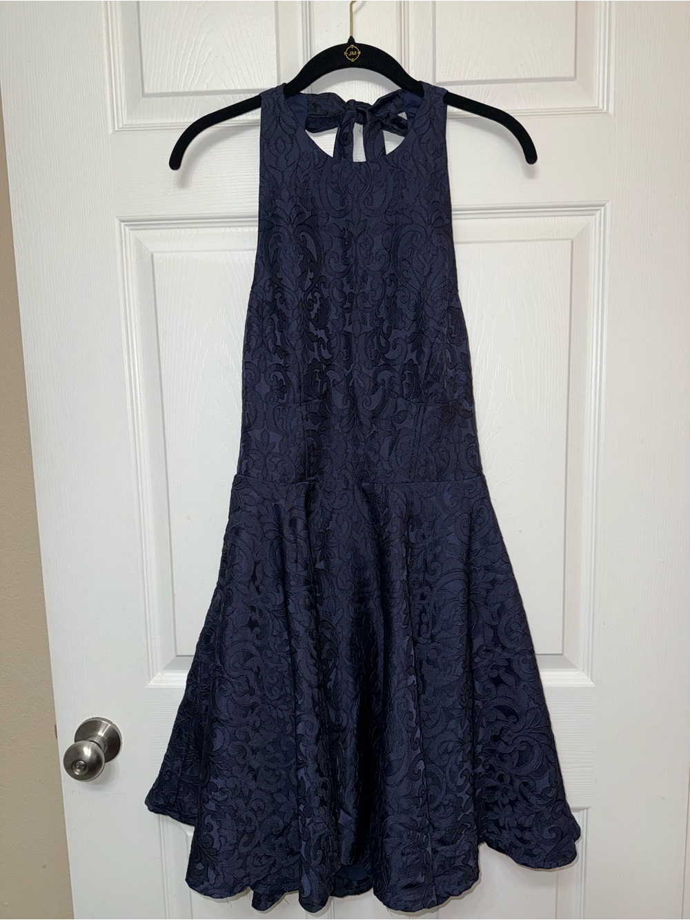 Windsor Navy Textured Open Back Halter Dress